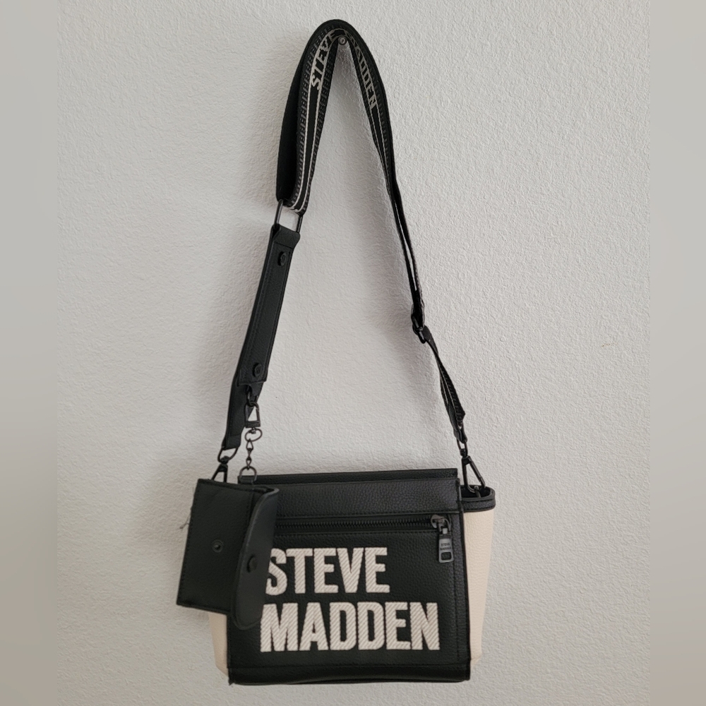 Steve Madden Black and White Strap Purse W/ Mini purse included